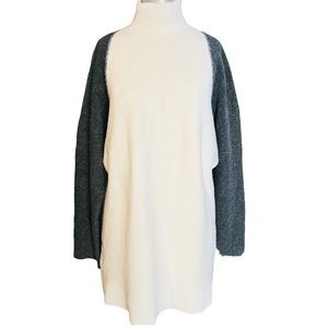 ABCHIC Wool Oversized Mock Neck Sweater in Color-block Cream/Gray